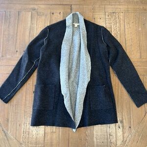 Eileen Fisher Gray Open Front Cardigan Sweater XS Cashmere Structured Wool